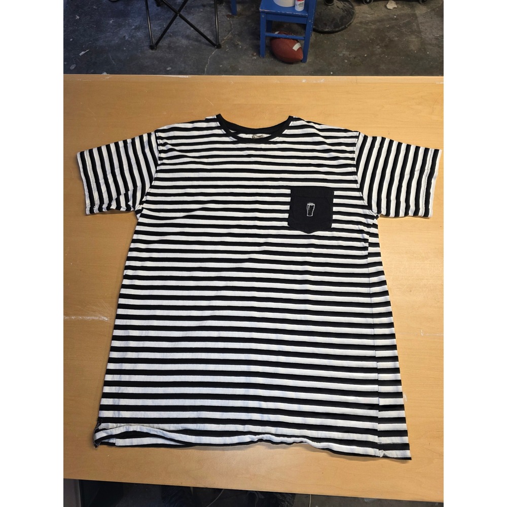 Guinness Sustainable Apparel Black White Striped Pocket T-Shirt Womens Large
